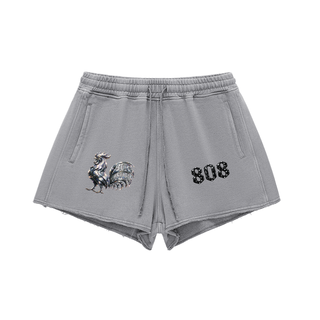 808HUSTLAH STREETWEAR Raw Edge Drawstring Shorts