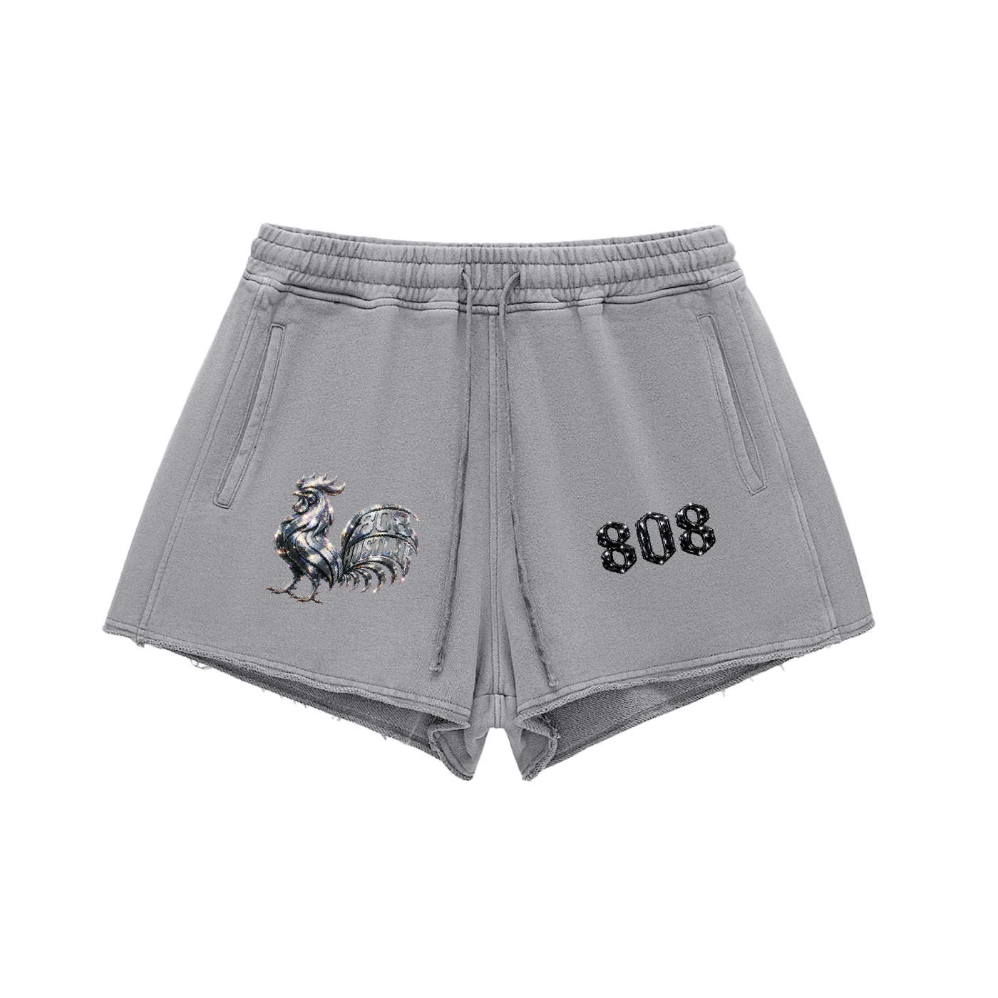 808HUSTLAH STREETWEAR Raw Edge Drawstring Shorts