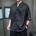 Men's Style Loose Fit Drop Shoulder Casual Mandarin Collar Shirt