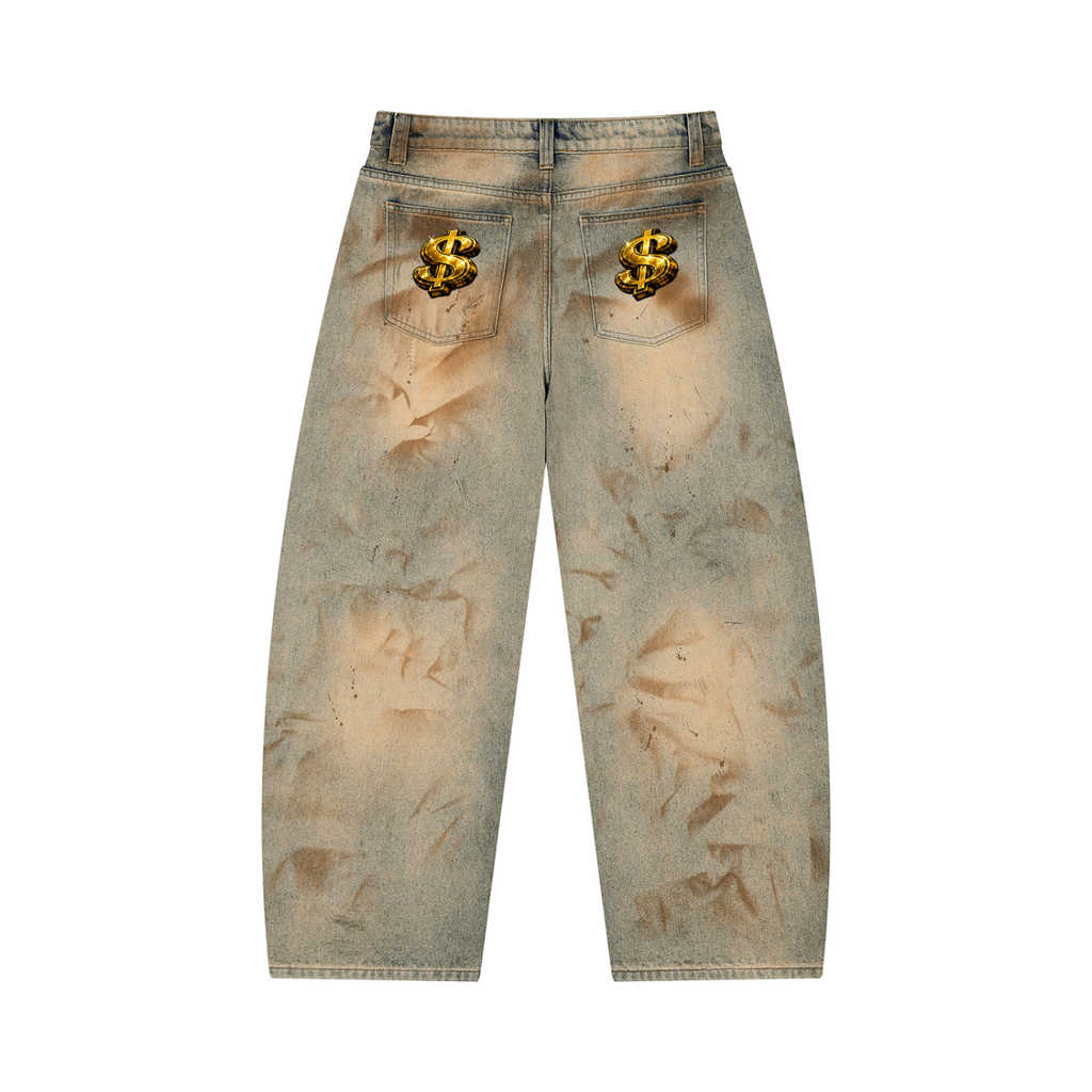 808HUSTLAH Vintage Wash Barrel Leg Jeans