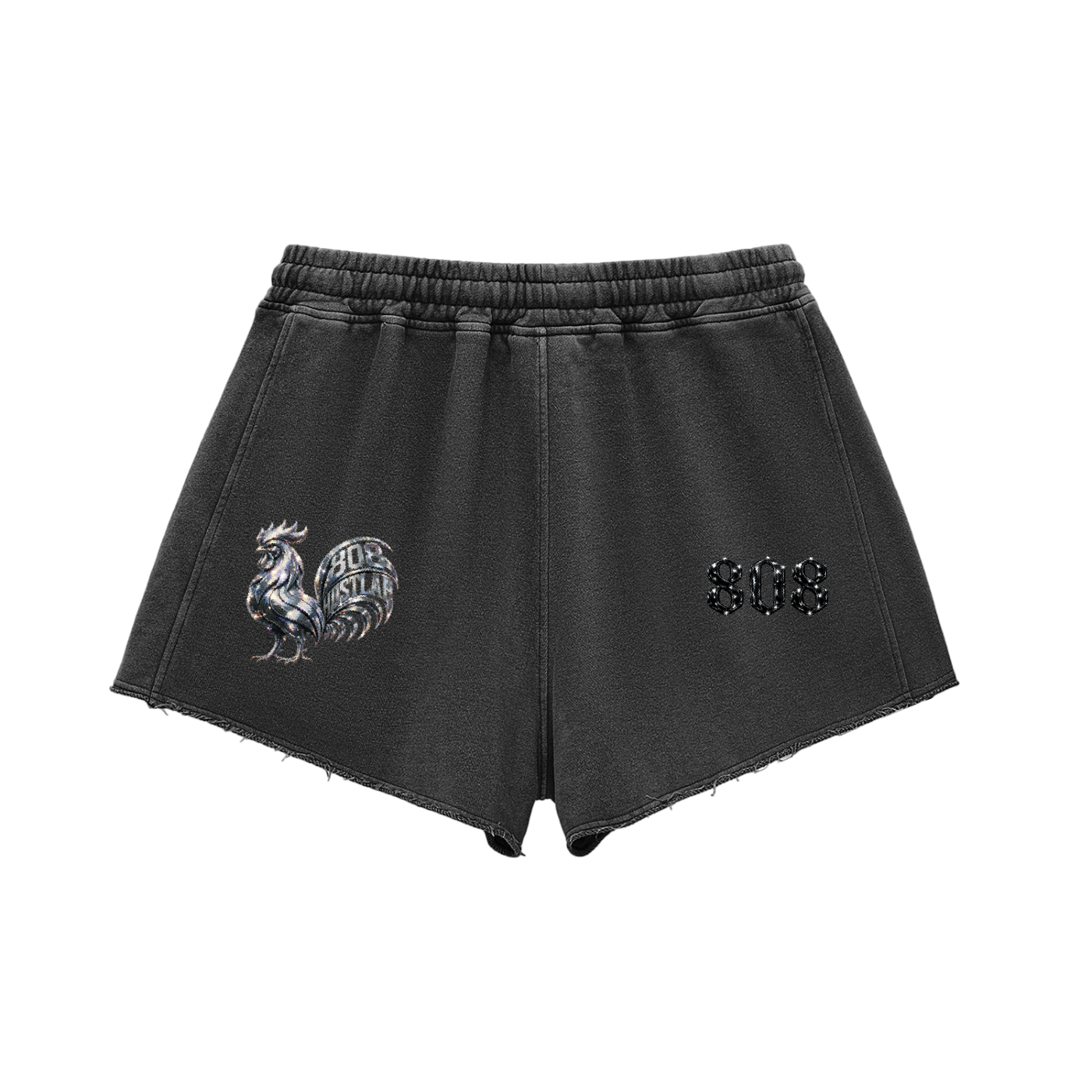 808HUSTLAH STREETWEAR Raw Edge Drawstring Shorts