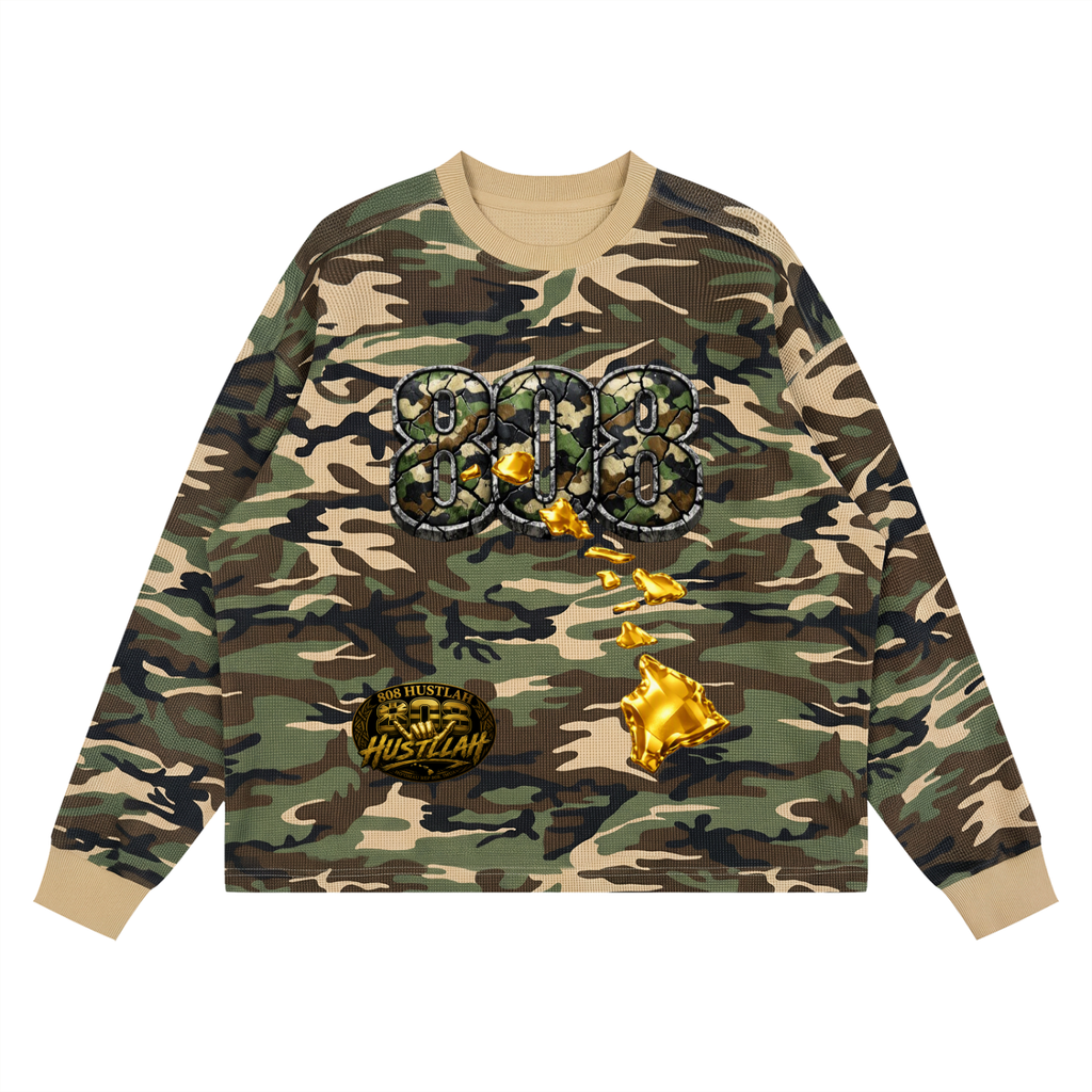 808 HUSTLAH Waffle Boxy Long Sleeve TEE