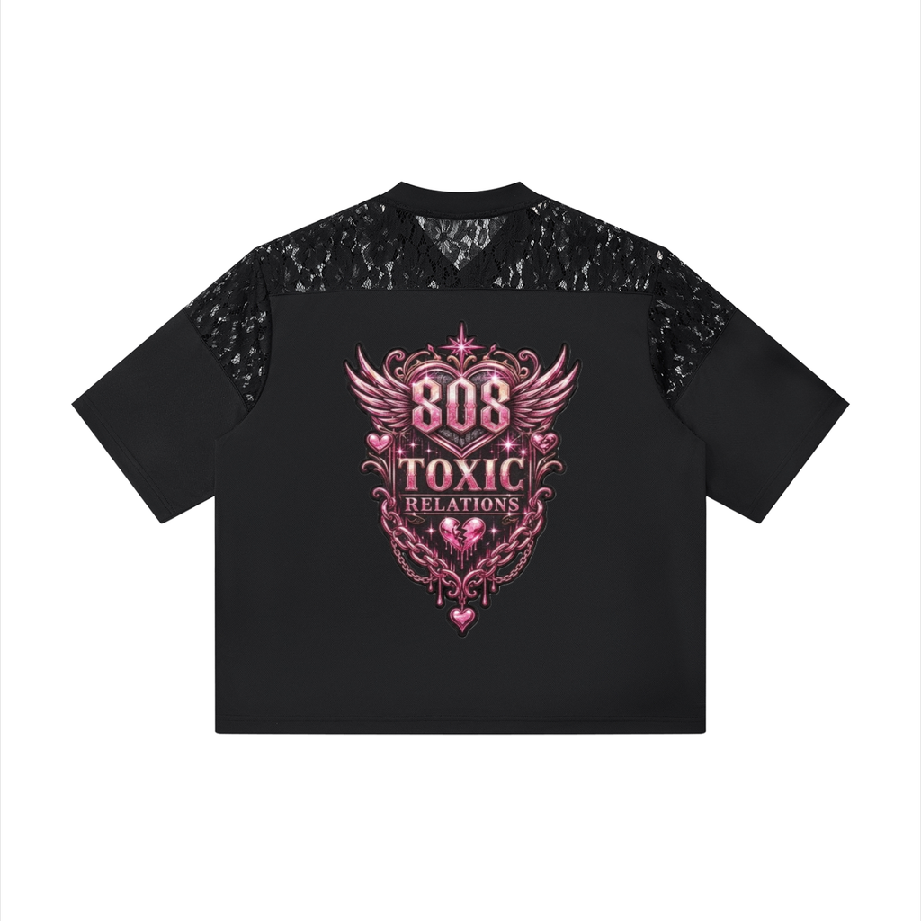 Unisex Lace Paneling V-Neck T-Shirt
