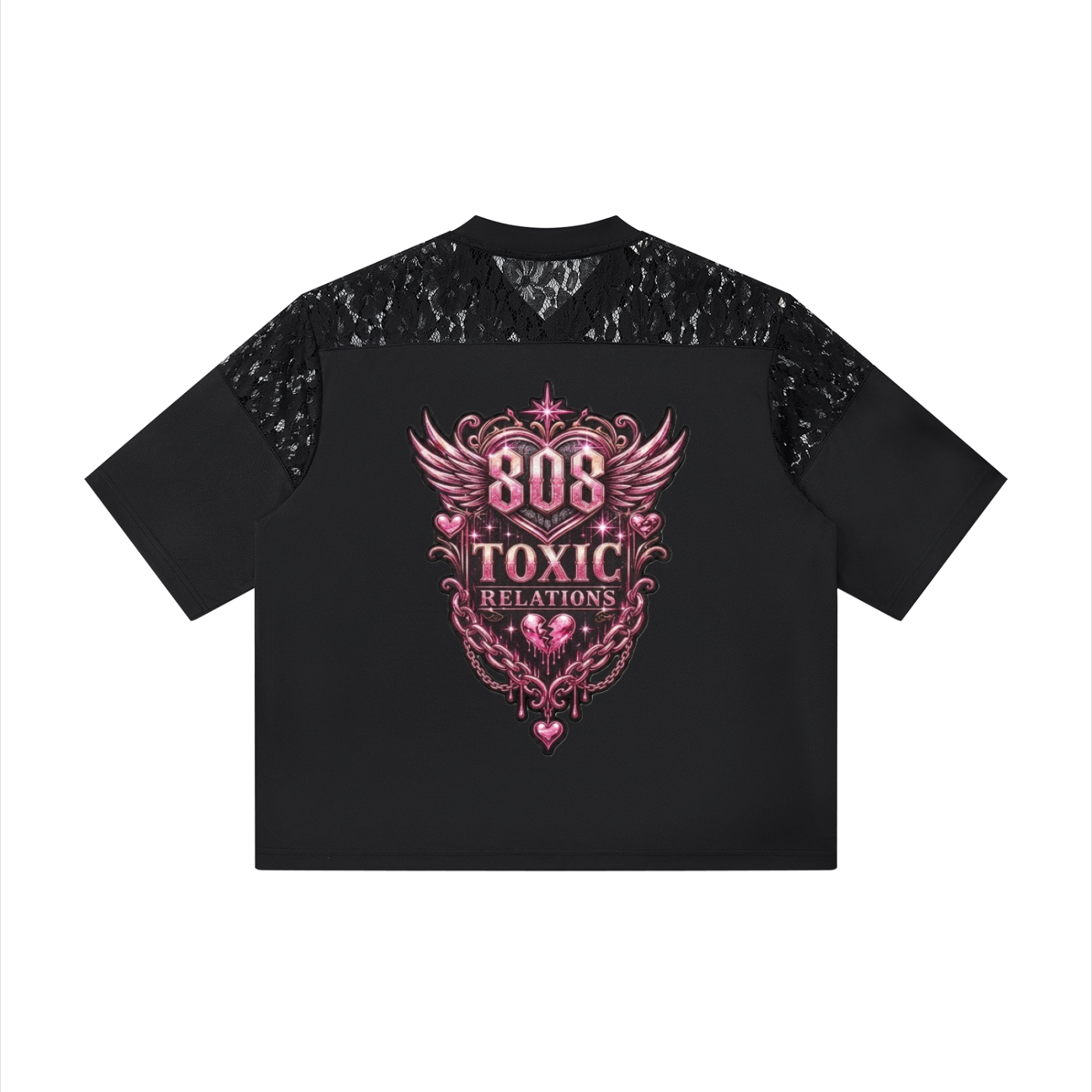 Unisex Lace Paneling V-Neck T-Shirt
