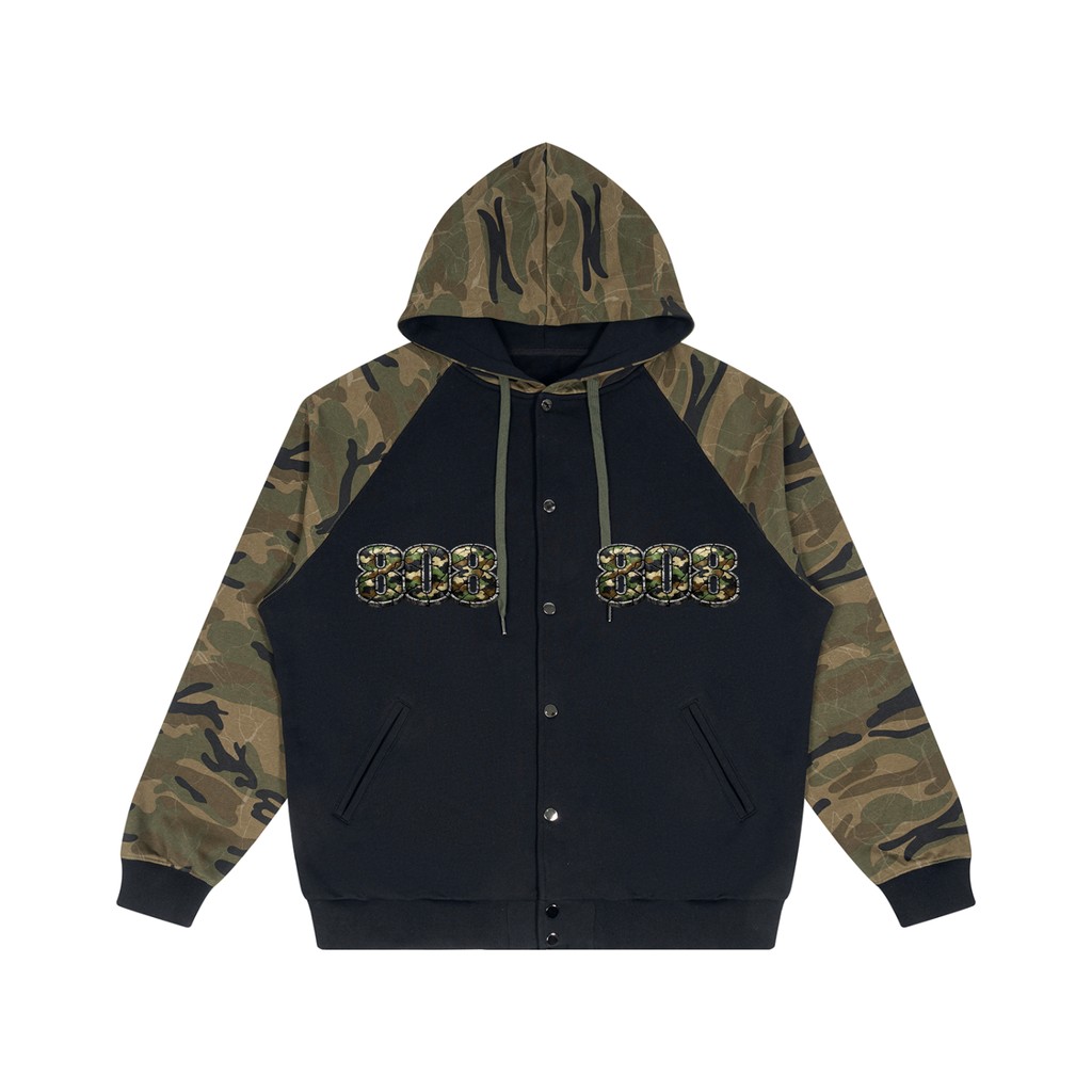 808HUSTLAH Camo-Splice Raglan Zip Hoodie