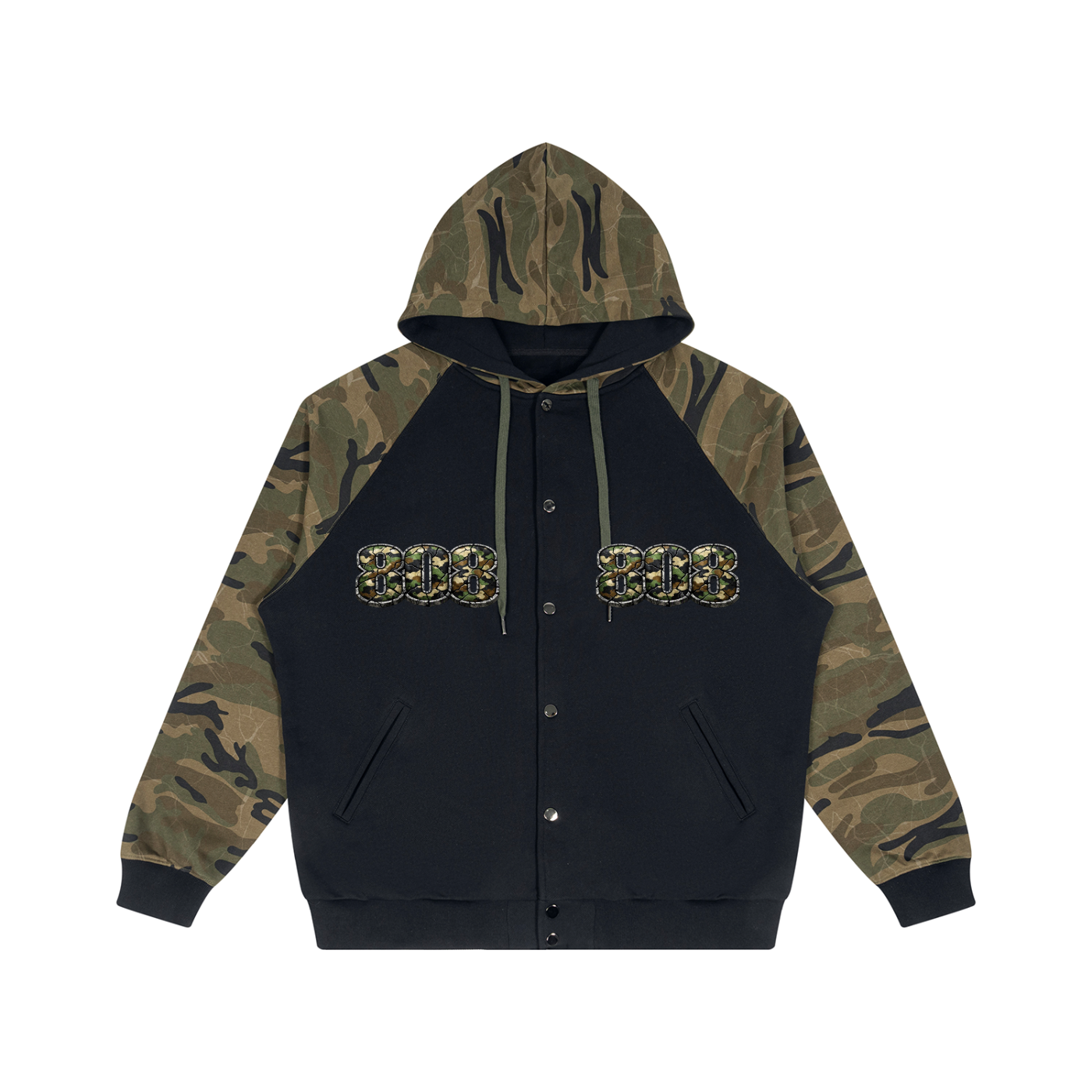 808HUSTLAH Camo-Splice Raglan Zip Hoodie