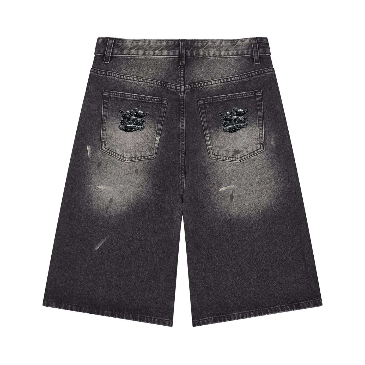 808HUSTLAH Wide Leg Denim Shorts