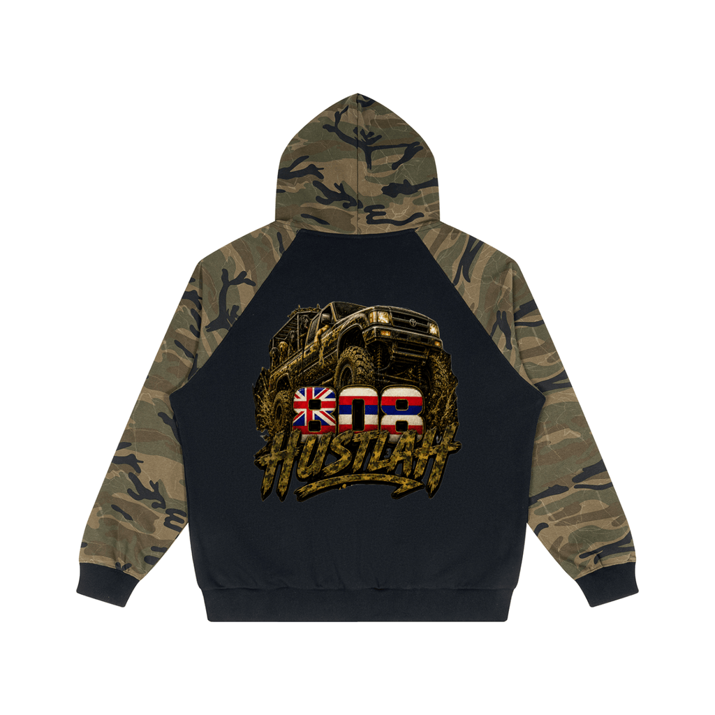 808HUSTLAH Camo-Splice Raglan Zip Hoodie - 808HUSTLAH