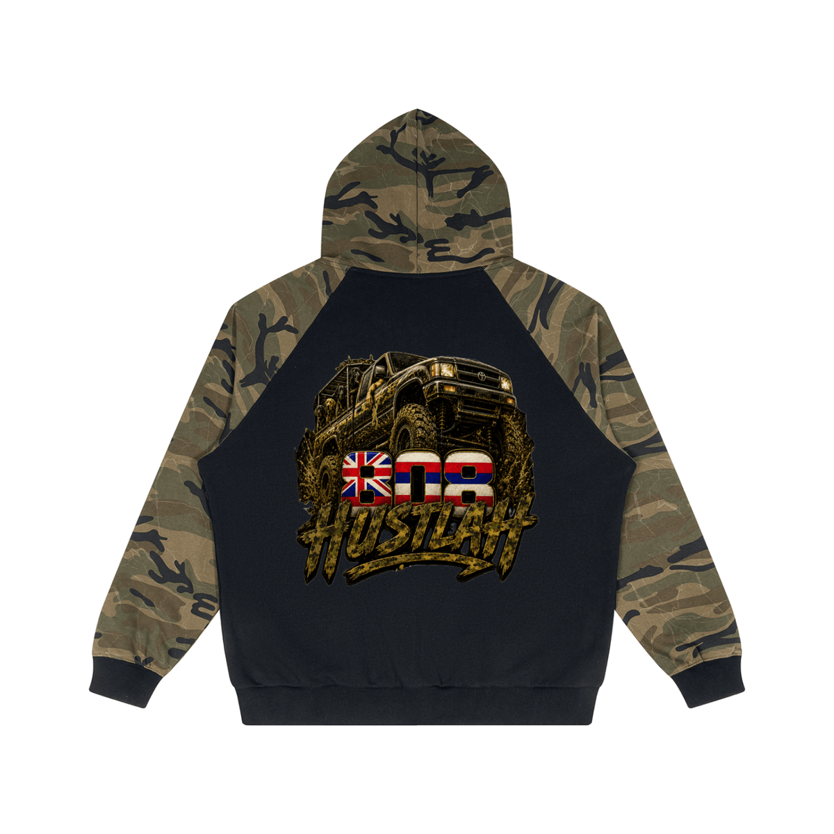 808HUSTLAH Camo-Splice Raglan Zip Hoodie - 808HUSTLAH