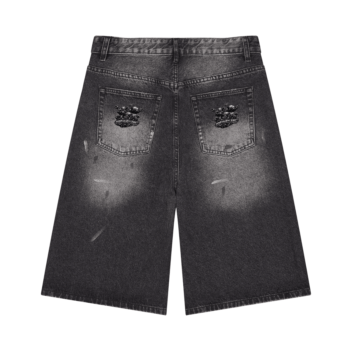 808HUSTLAH Chrome Rooster Wide Leg Denim Shorts - 808HUSTLAH