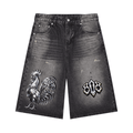 808HUSTLAH Chrome Rooster Wide Leg Denim Shorts - 808HUSTLAH