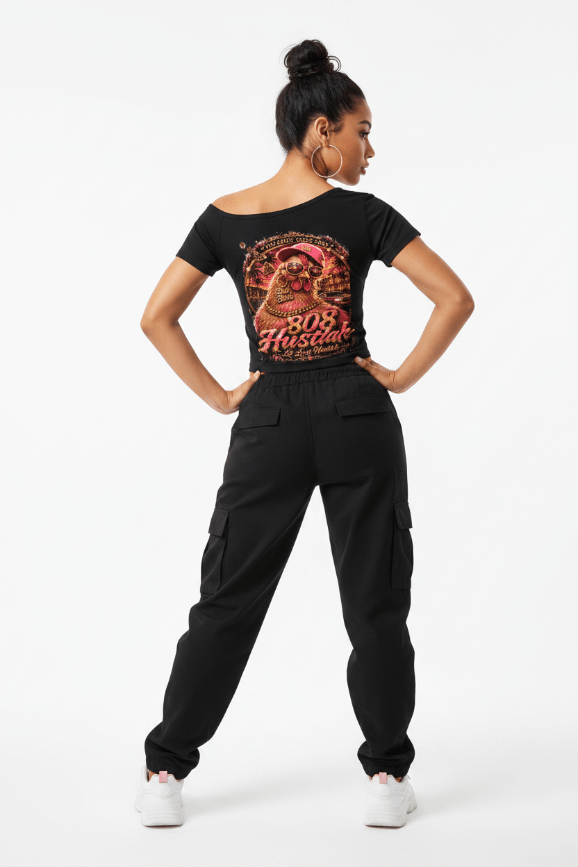 808HUSTLAH Lil Lady Hustlah Hen Off-the-Shoulder Tee - 808HUSTLAH