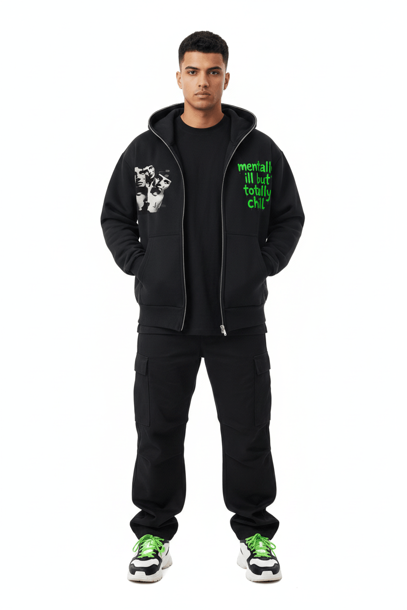 808HUSTLAH Mentally Ill Full-Zip Boxy Hoodie - 808HUSTLAH