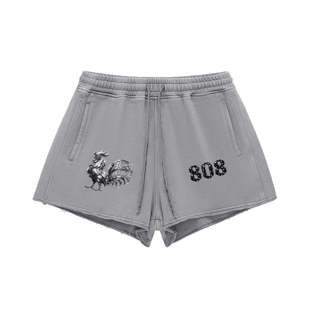 808HUSTLAH STREETWEAR Raw Edge Drawstring Shorts - 808HUSTLAH