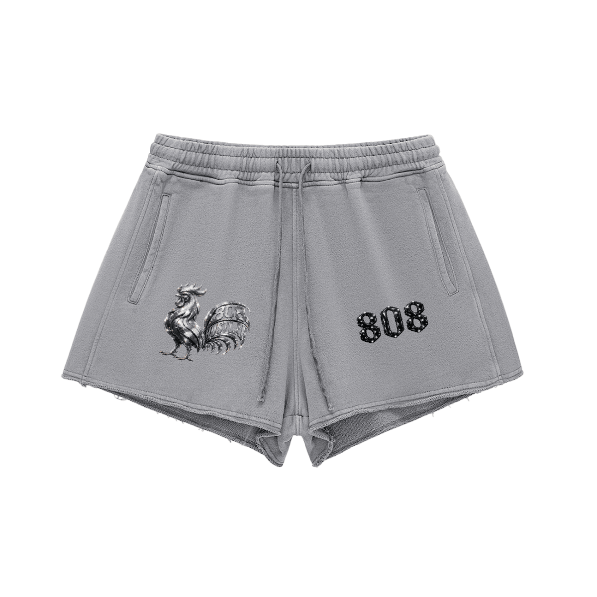 808HUSTLAH STREETWEAR Raw Edge Drawstring Shorts - 808HUSTLAH