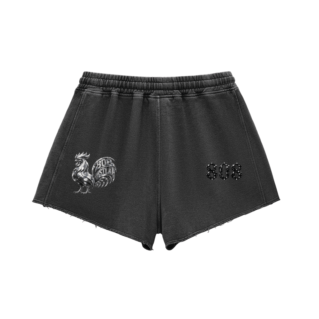 808HUSTLAH STREETWEAR Raw Edge Drawstring Shorts - 808HUSTLAH