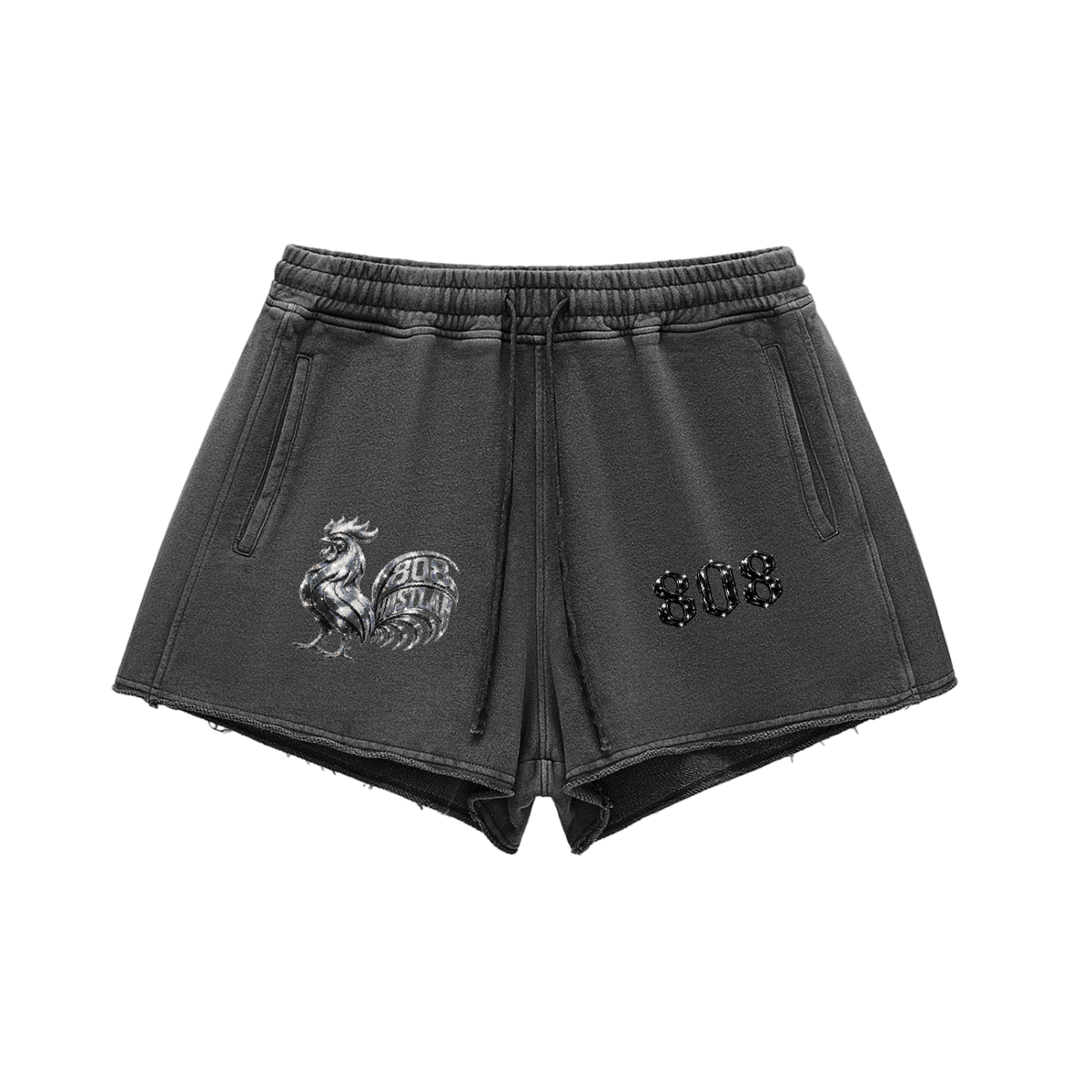 808HUSTLAH STREETWEAR Raw Edge Drawstring Shorts - 808HUSTLAH