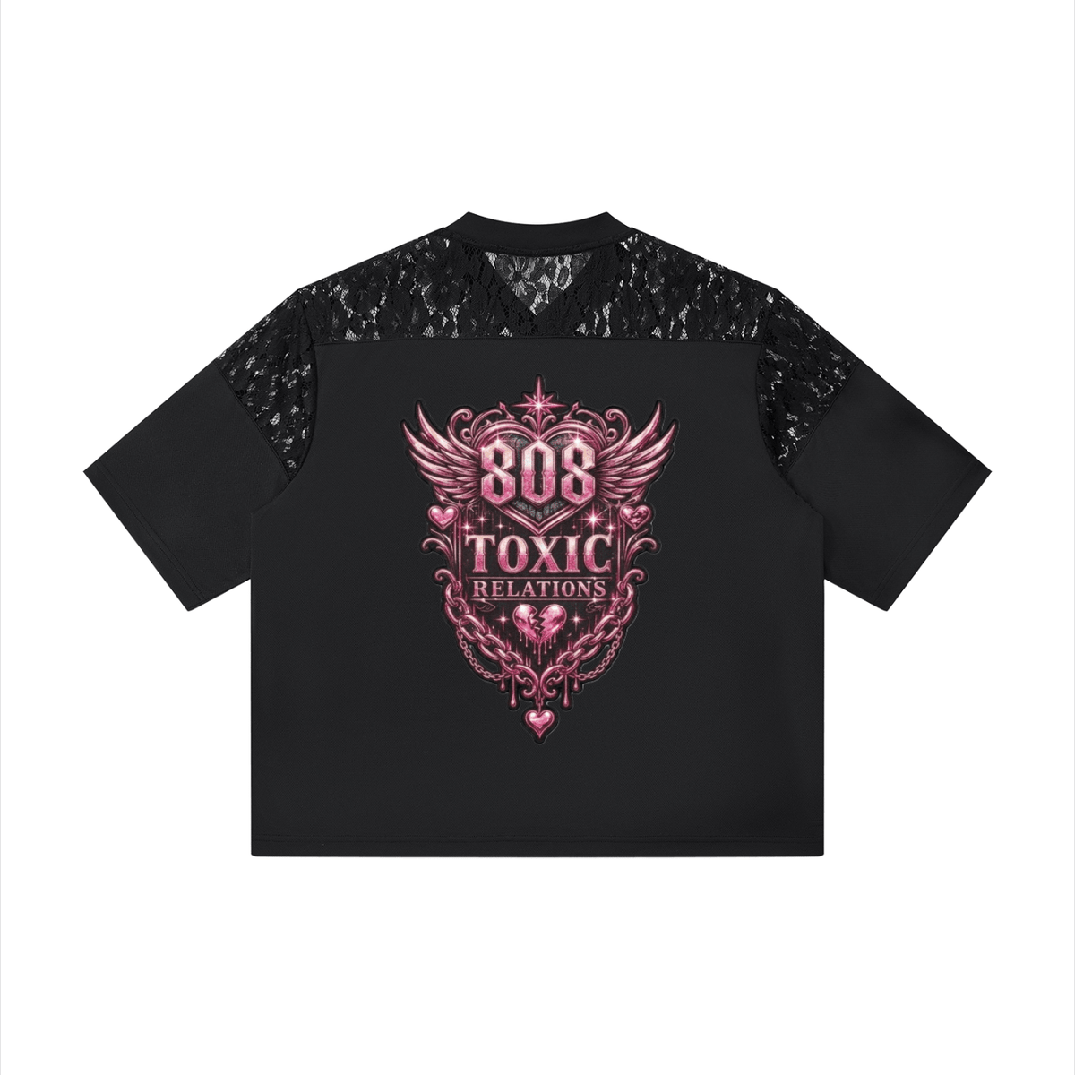 808HUSTLAH TOXIC RELATIONS Lace Paneling V-Neck T-Shirt - 808HUSTLAH