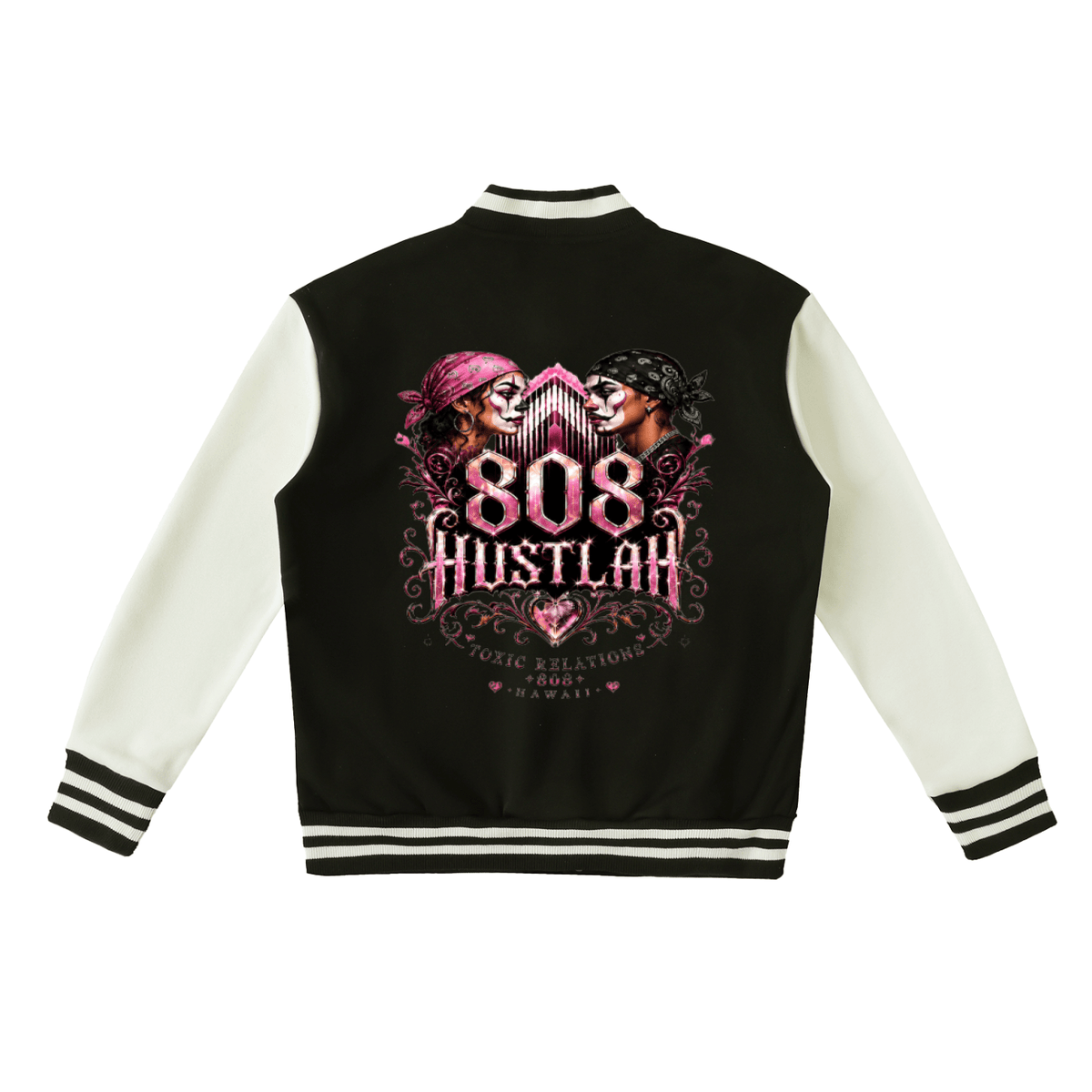 808HUSTLAH TOXIC RELATIONS Two-Tone Fleeced Varsity Jacket - 808HUSTLAH