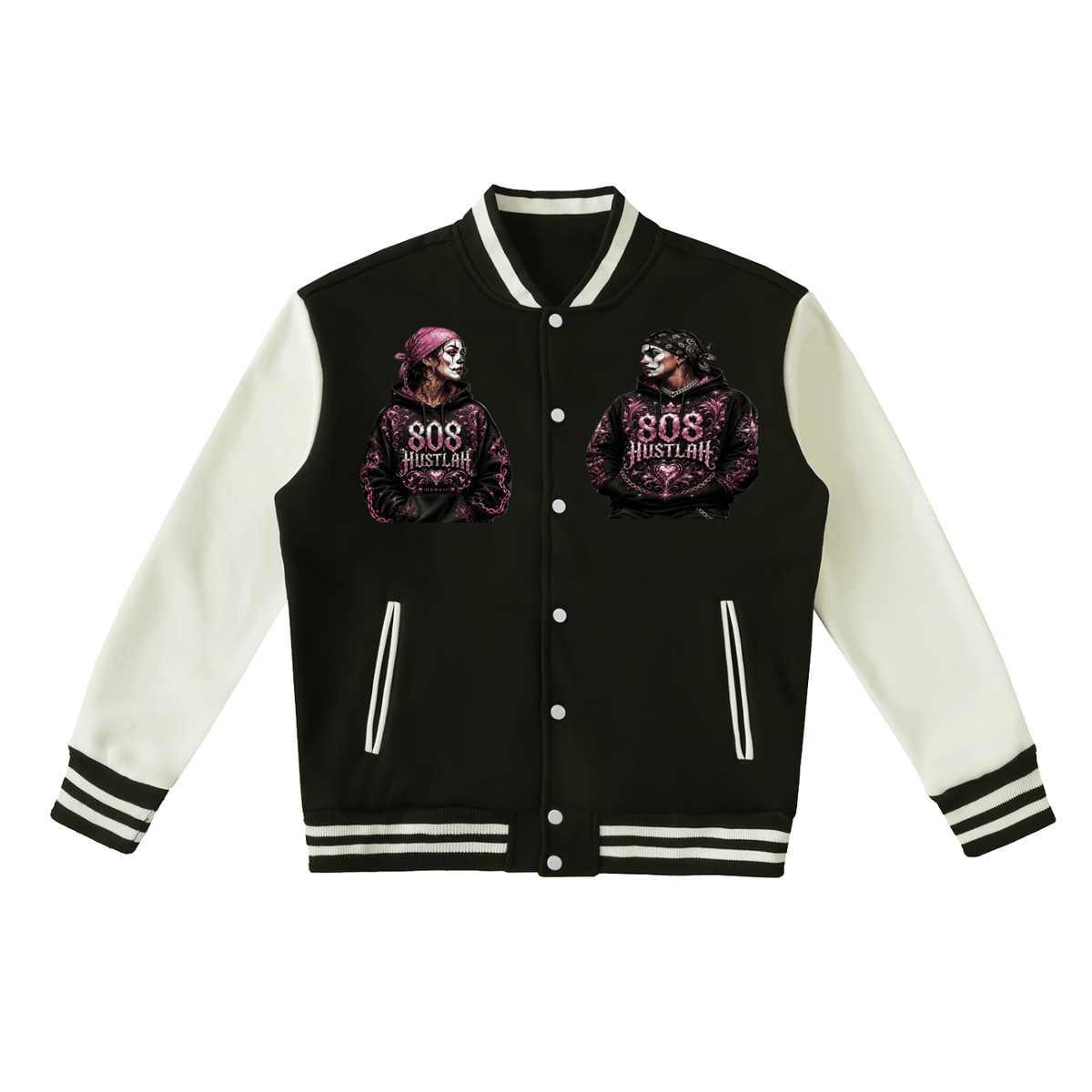 808HUSTLAH TOXIC RELATIONS Two-Tone Fleeced Varsity Jacket - 808HUSTLAH