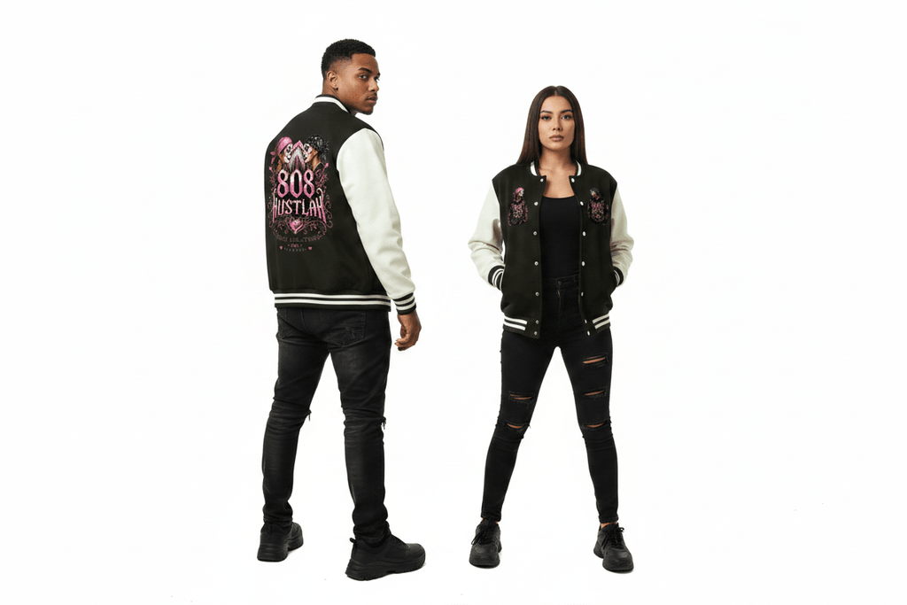 808HUSTLAH TOXIC RELATIONS Two-Tone Fleeced Varsity Jacket - 808HUSTLAH