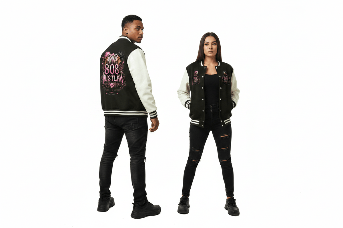 808HUSTLAH TOXIC RELATIONS Two-Tone Fleeced Varsity Jacket - 808HUSTLAH