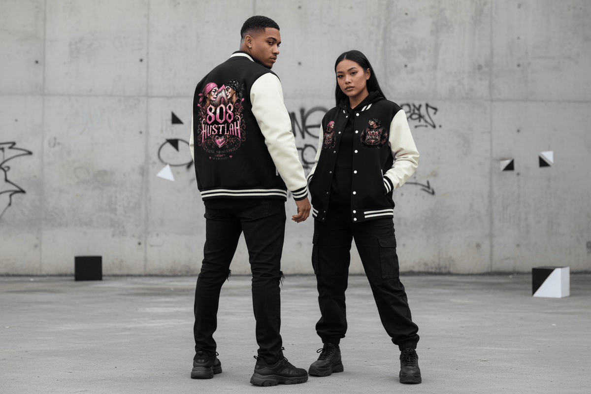 808HUSTLAH TOXIC RELATIONS Two-Tone Fleeced Varsity Jacket - 808HUSTLAH