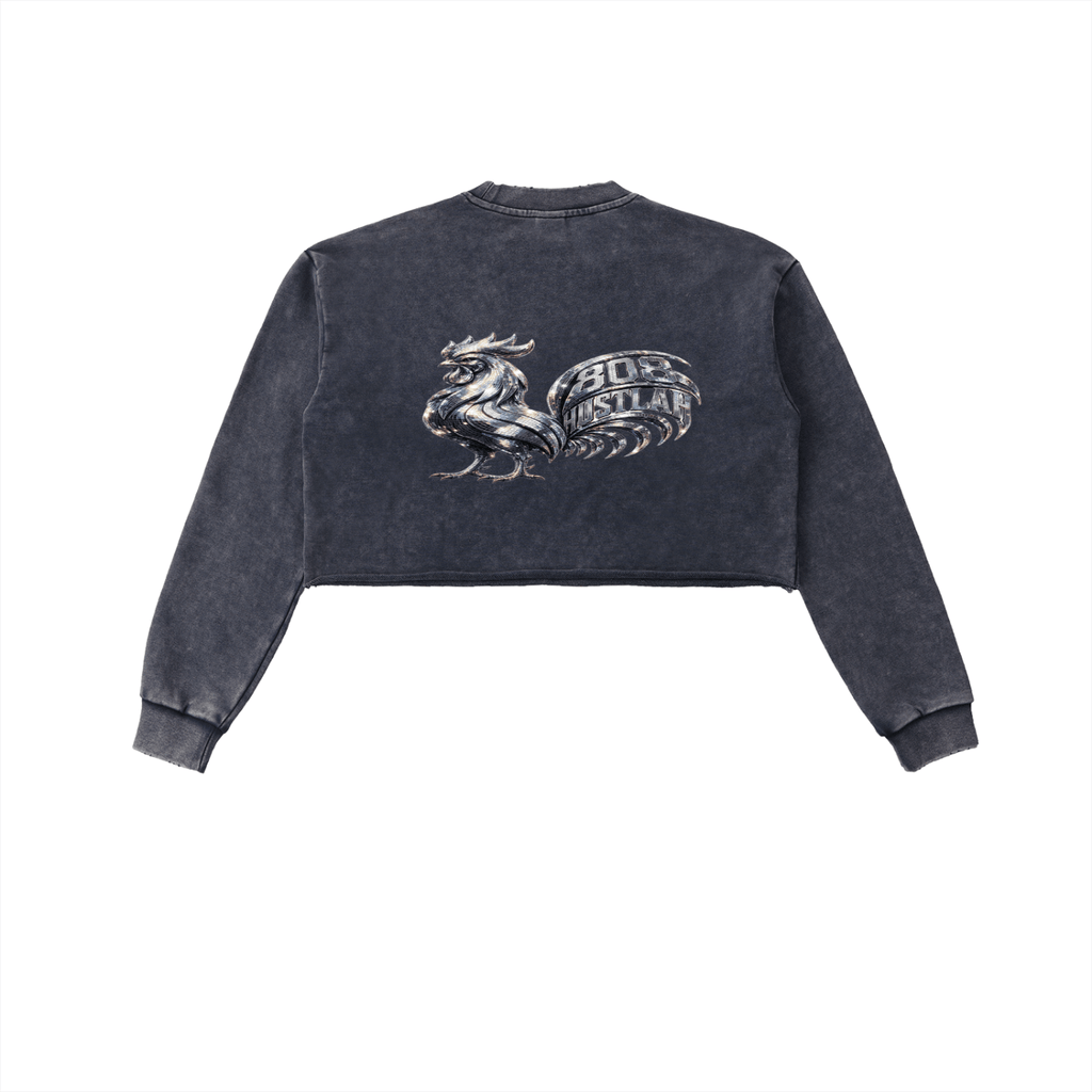 80HUSTLAH Raw Edge Cropped Sweatshirt - 808HUSTLAH