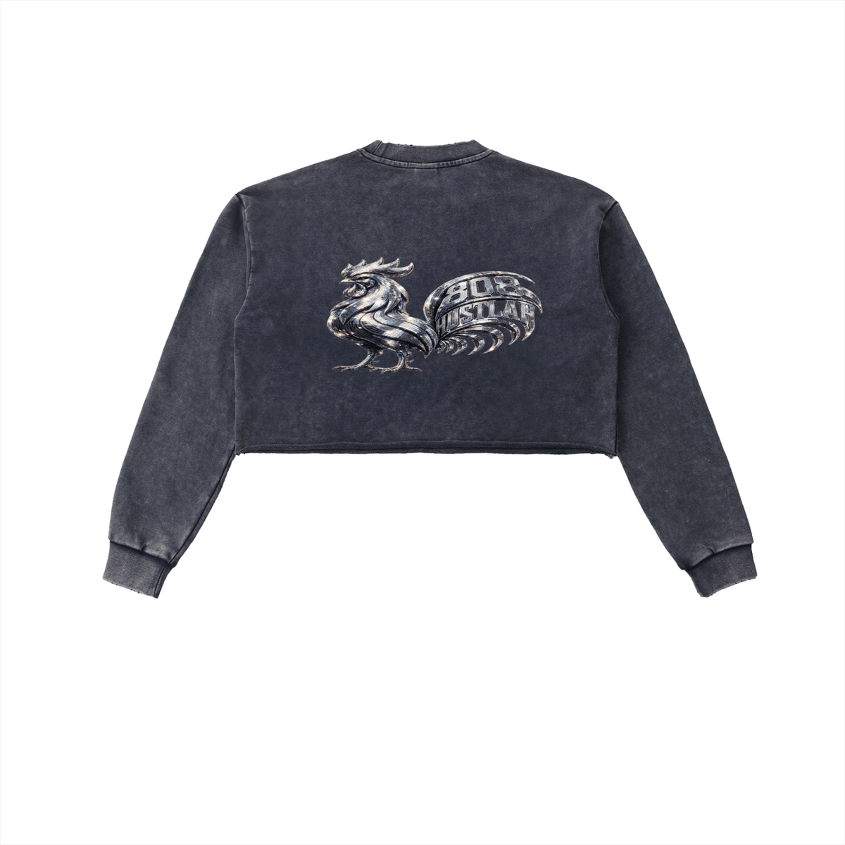 80HUSTLAH Raw Edge Cropped Sweatshirt - 808HUSTLAH