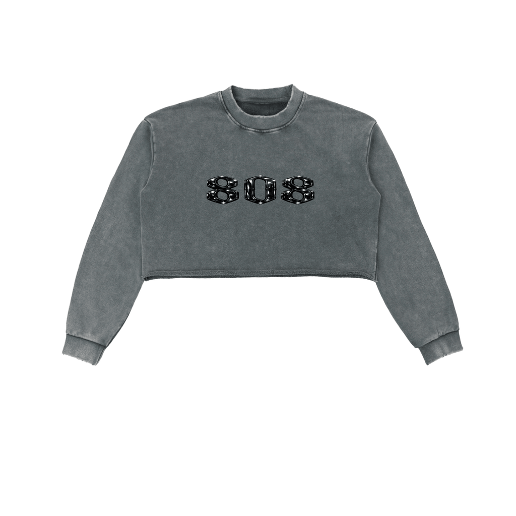 80HUSTLAH Raw Edge Cropped Sweatshirt - 808HUSTLAH