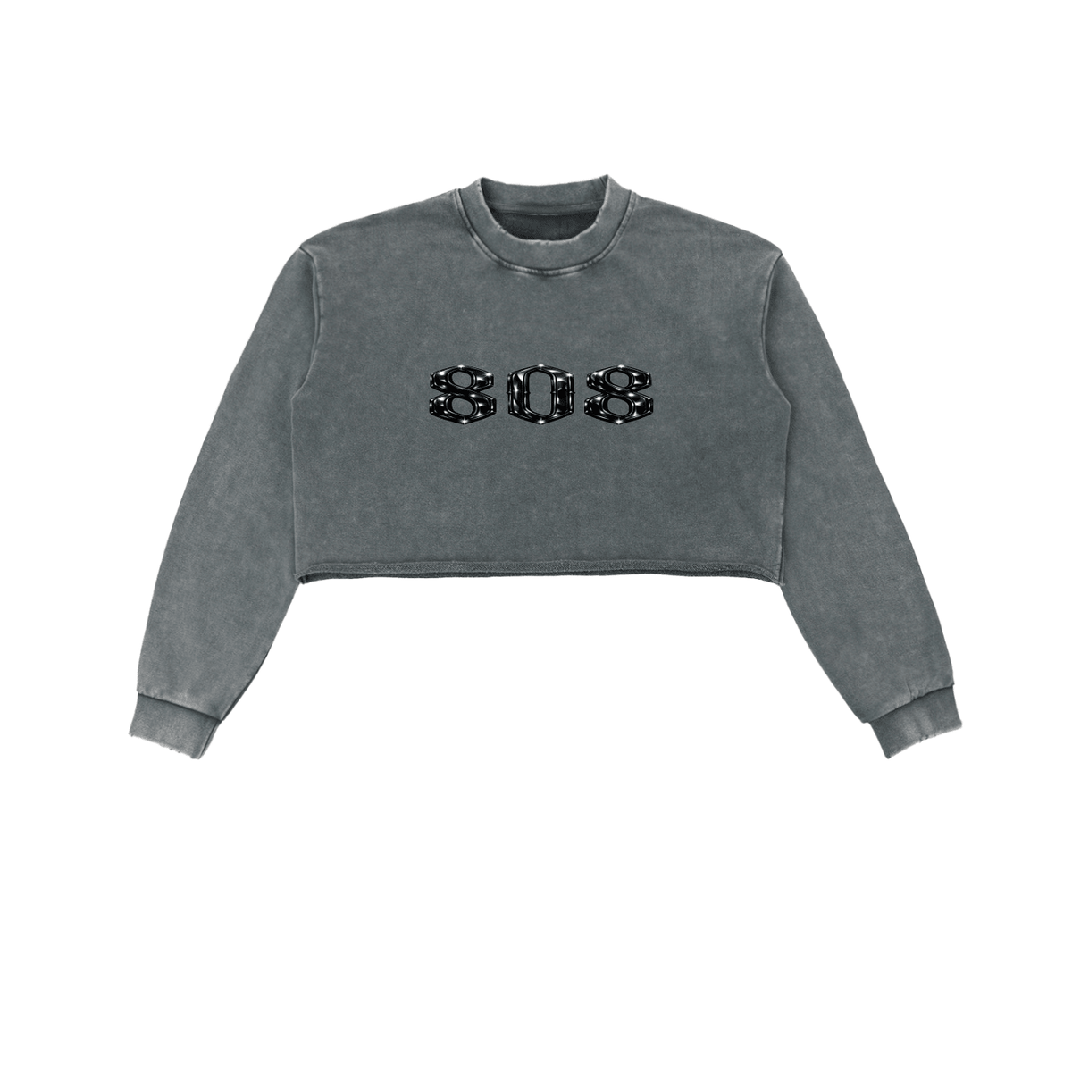 80HUSTLAH Raw Edge Cropped Sweatshirt - 808HUSTLAH