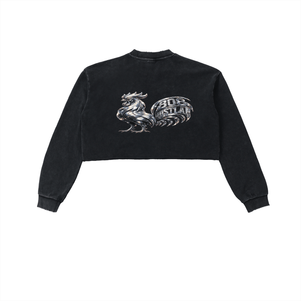 80HUSTLAH Raw Edge Cropped Sweatshirt - 808HUSTLAH