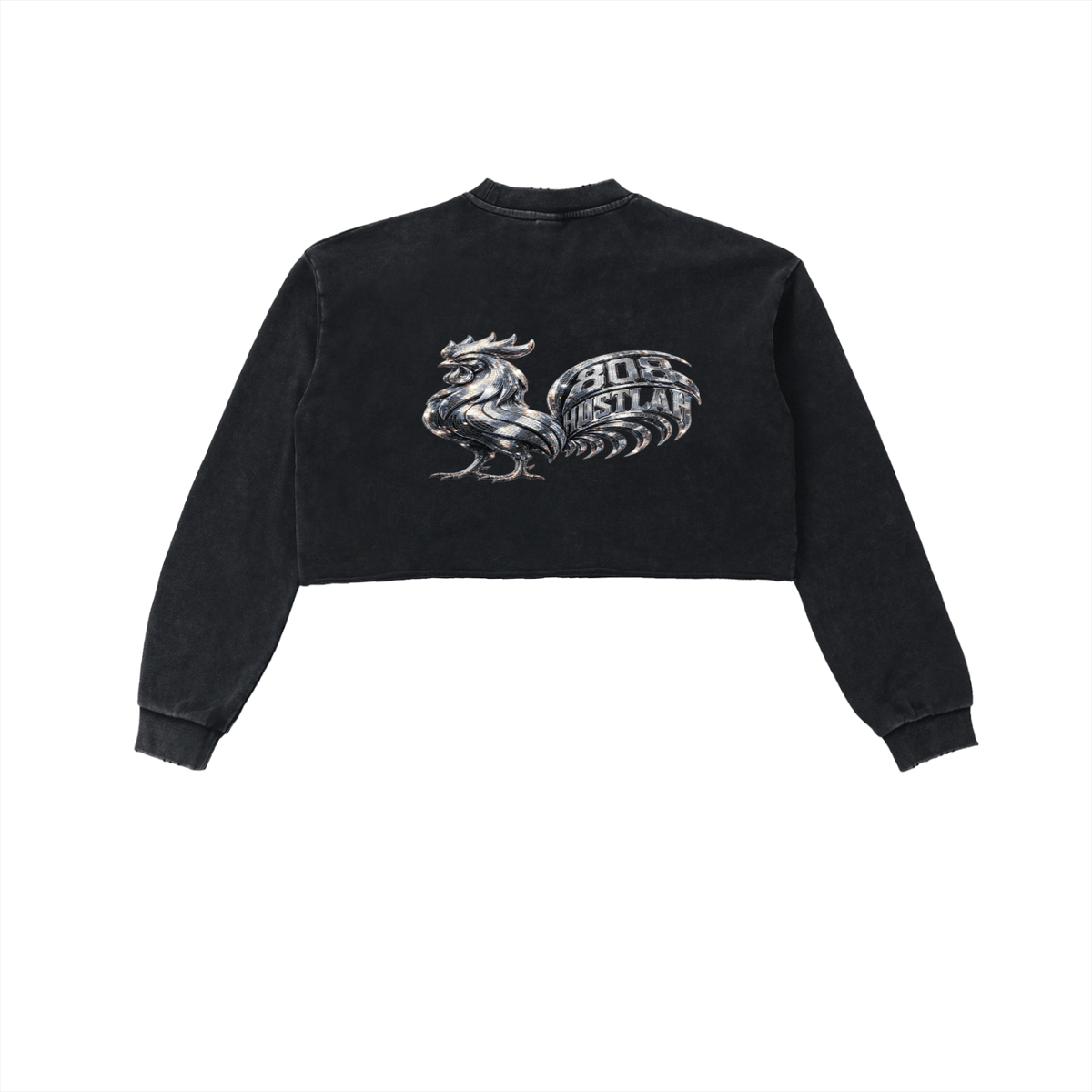 80HUSTLAH Raw Edge Cropped Sweatshirt - 808HUSTLAH