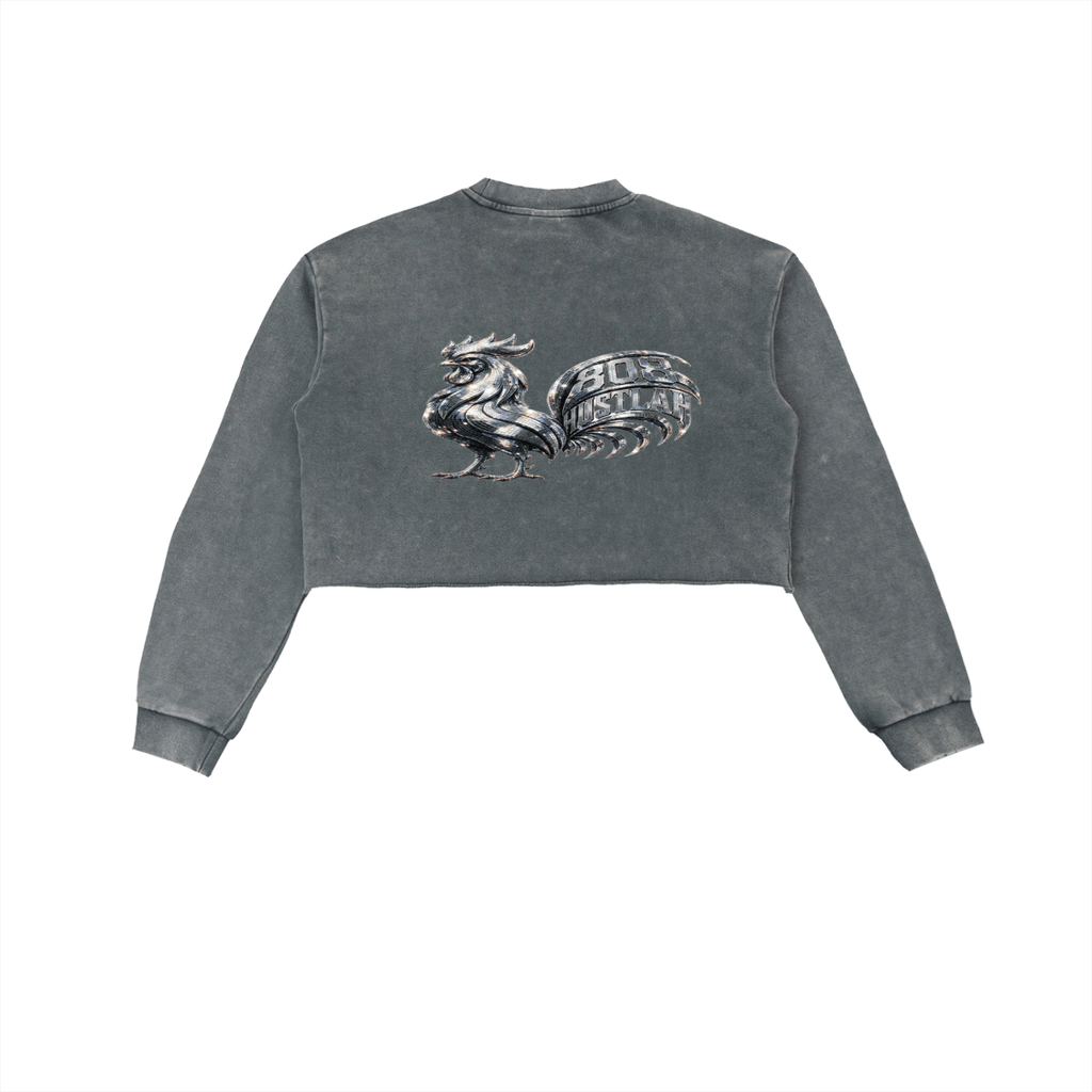 80HUSTLAH Raw Edge Cropped Sweatshirt - 808HUSTLAH
