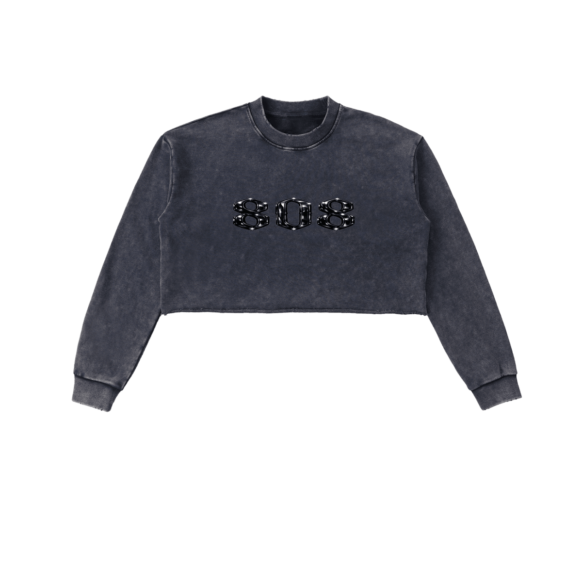 80HUSTLAH Raw Edge Cropped Sweatshirt - 808HUSTLAH