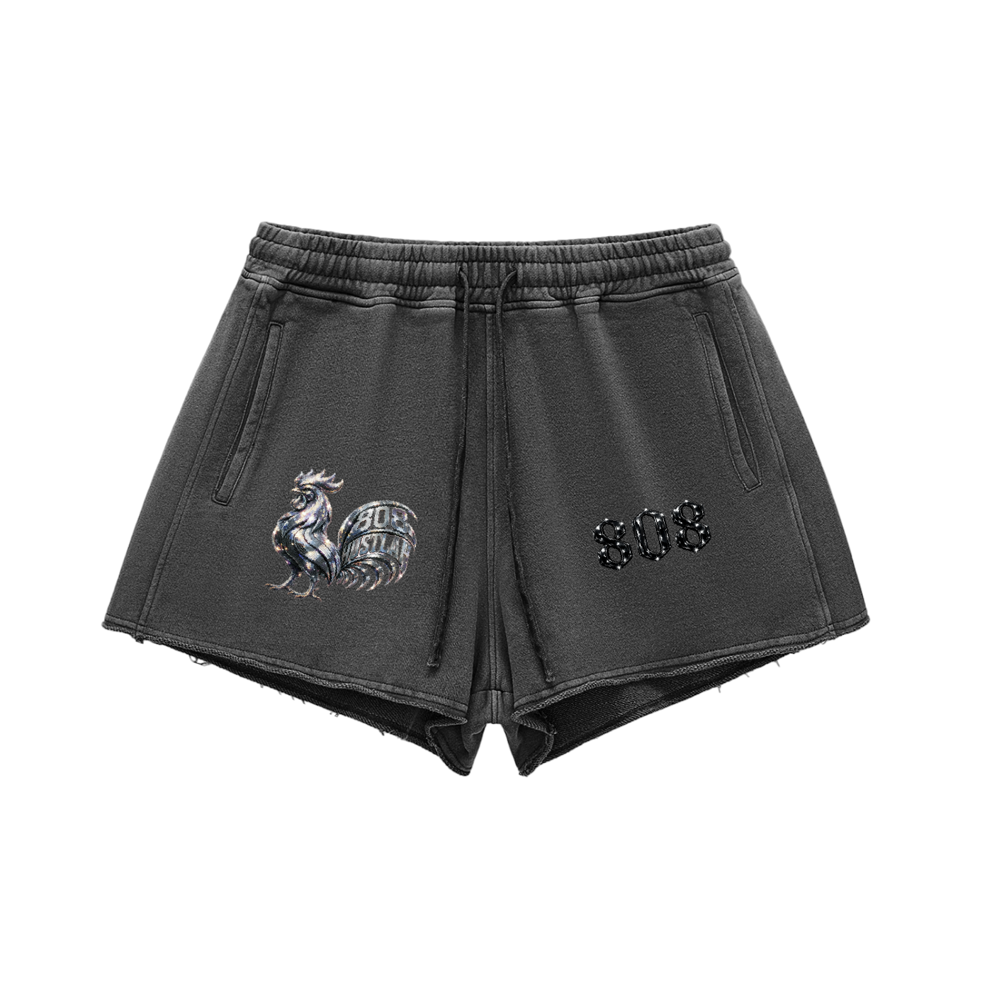 808HUSTLAH STREETWEAR Raw Edge Drawstring Shorts