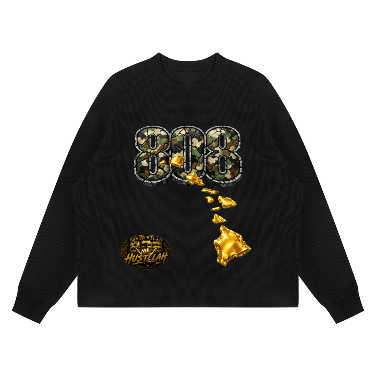 8ZERO8 HUSTLAH Waffle Boxy Long Sleeve TEE - 808HUSTLAH