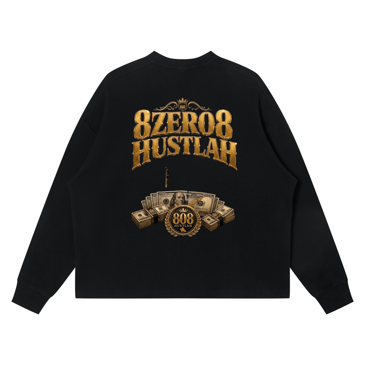 8ZERO8 HUSTLAH Waffle Boxy Long Sleeve TEE - 808HUSTLAH