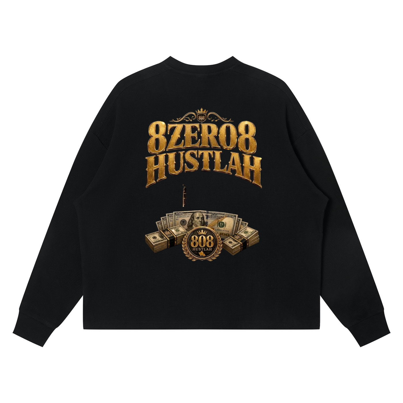 808 HUSTLAH Waffle Boxy Long Sleeve TEE