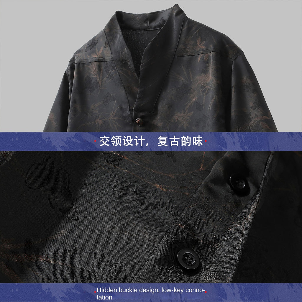 Men's Style Loose Fit Drop Shoulder Casual Mandarin Collar Shirt