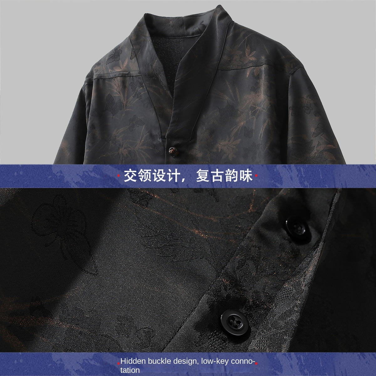 Men's Style Loose Fit Drop Shoulder Casual Mandarin Collar Shirt