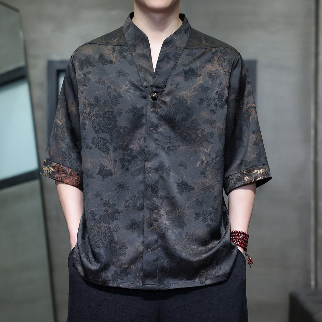 GRIND IN DA GOLD Mandarin Collar Shirt - 808HUSTLAH
