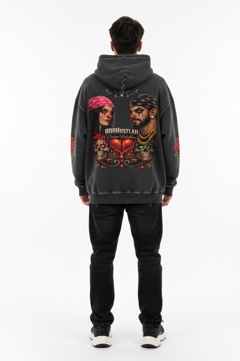 Male model black hoodie back